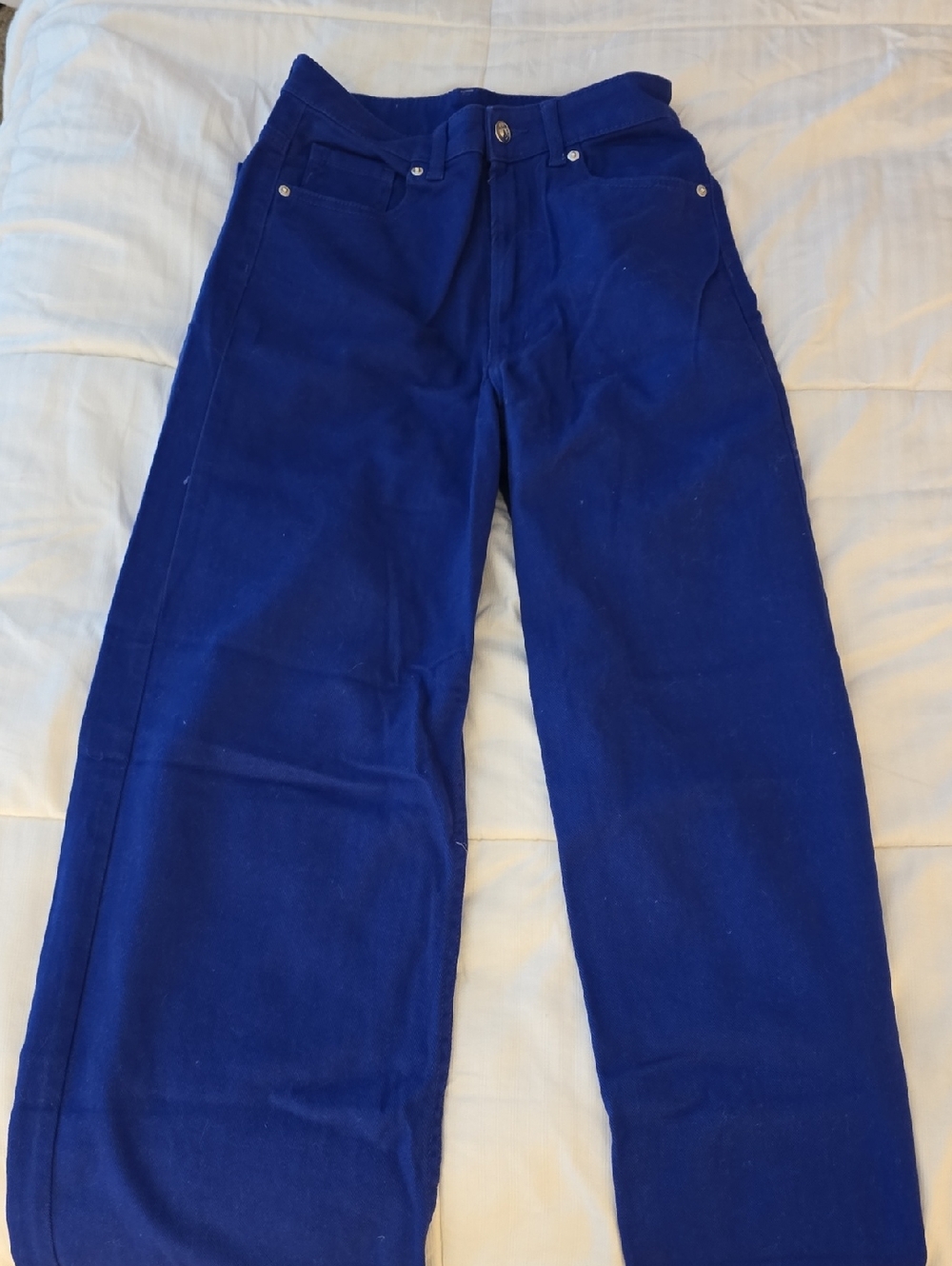 Women's Blue Wide-Leg Twill Pants